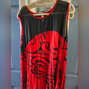 Wahine Toa Red and Black Sleeveless Mesh Top